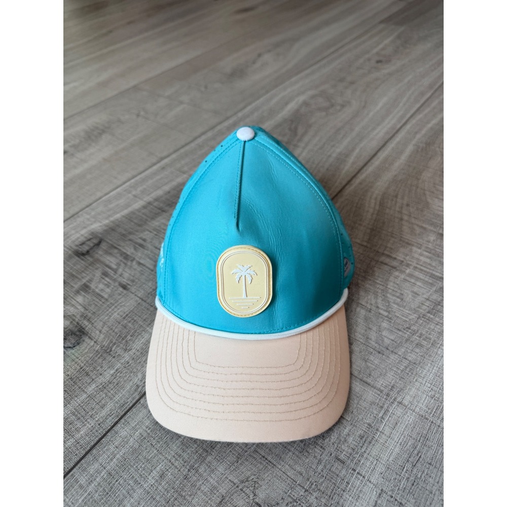 Alter Ego Running Coaster Standard Hat Turquoise Tan Palm Tree Fleet Feet Cap